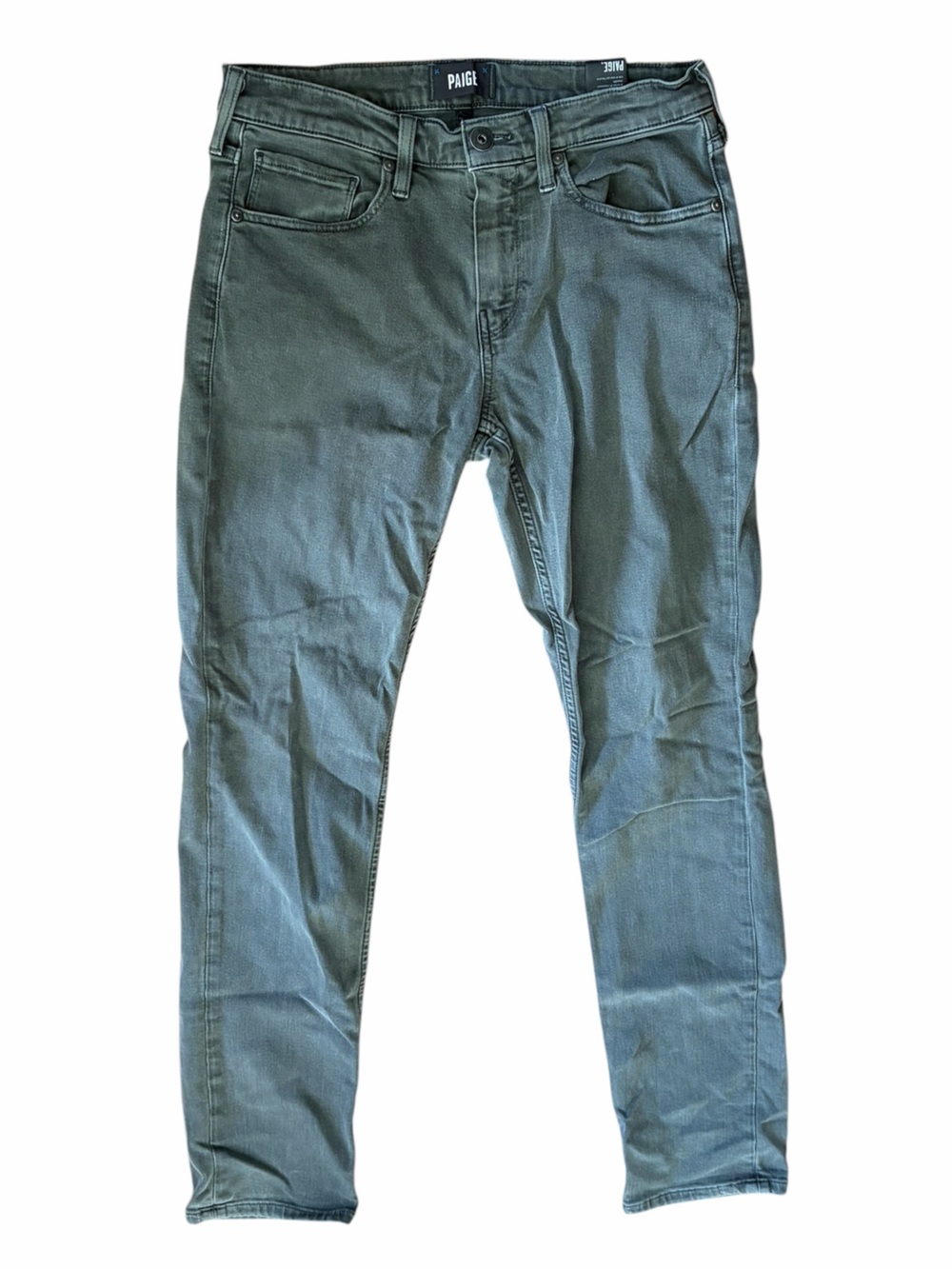 Paige Federal Transcend Slim Straight Pants Jeans Gray Lagoon Mens Size 30